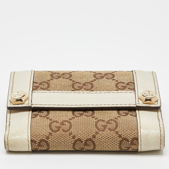 GUCCI Beige/Off White GG Canvas and Leather Compact Wallet - Picture 7 of 8